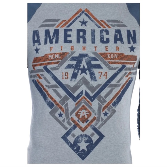 American Fighter Mens Long Sleeve Hoodie LANE shirt Premium Gray - Picture 8 of 9